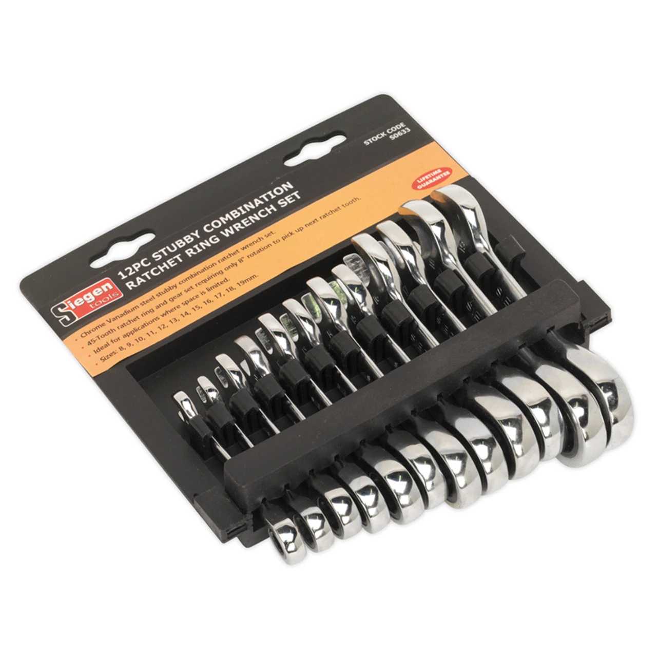 Siegen S0633 Stubby Ratchet Combination Spanner Set (12 Piece) 4 Siegen S0633 Stubby Ratchet Combination Spanner Set (12 Piece) - Image 2