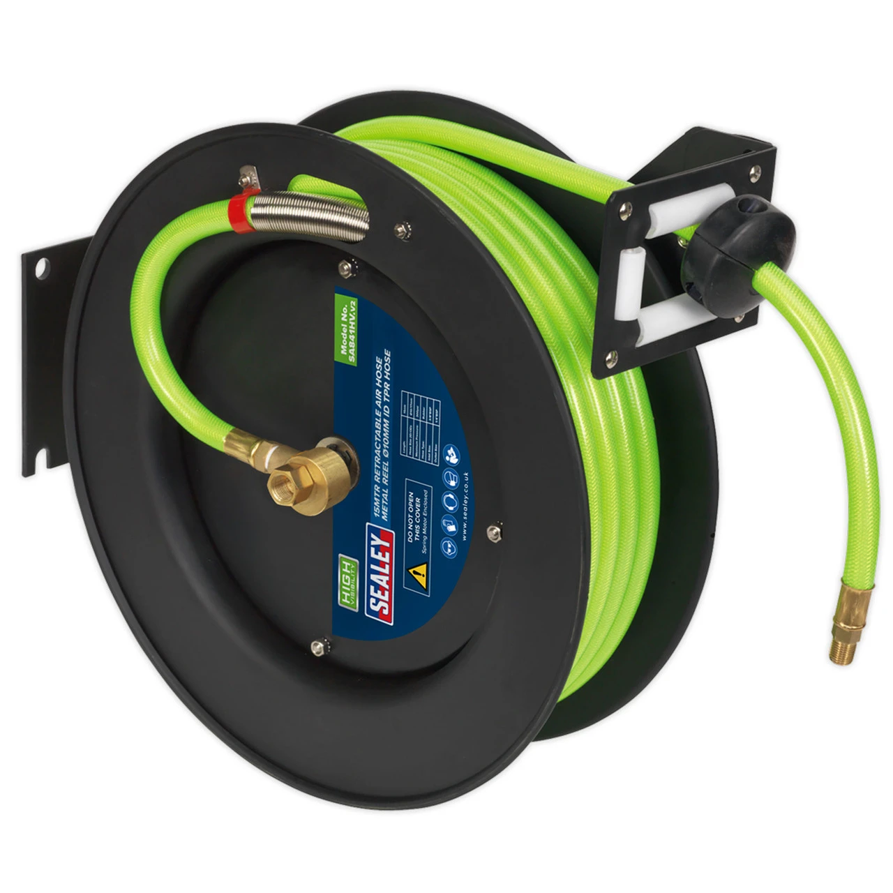 Sealey SA841HV Retractable Air Hose Metal Reel 15m 10mm ID High Visibility TPR Hose 3 Sealey SA841HV Retractable Air Hose Metal Reel 15m 10mm ID High Visibility TPR Hose