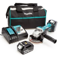 Makita DGA452 18V LXT 4.5 Inch/115mm Angle Grinder, Toolbag, Charger (2 X 5.0Ah Batteries)