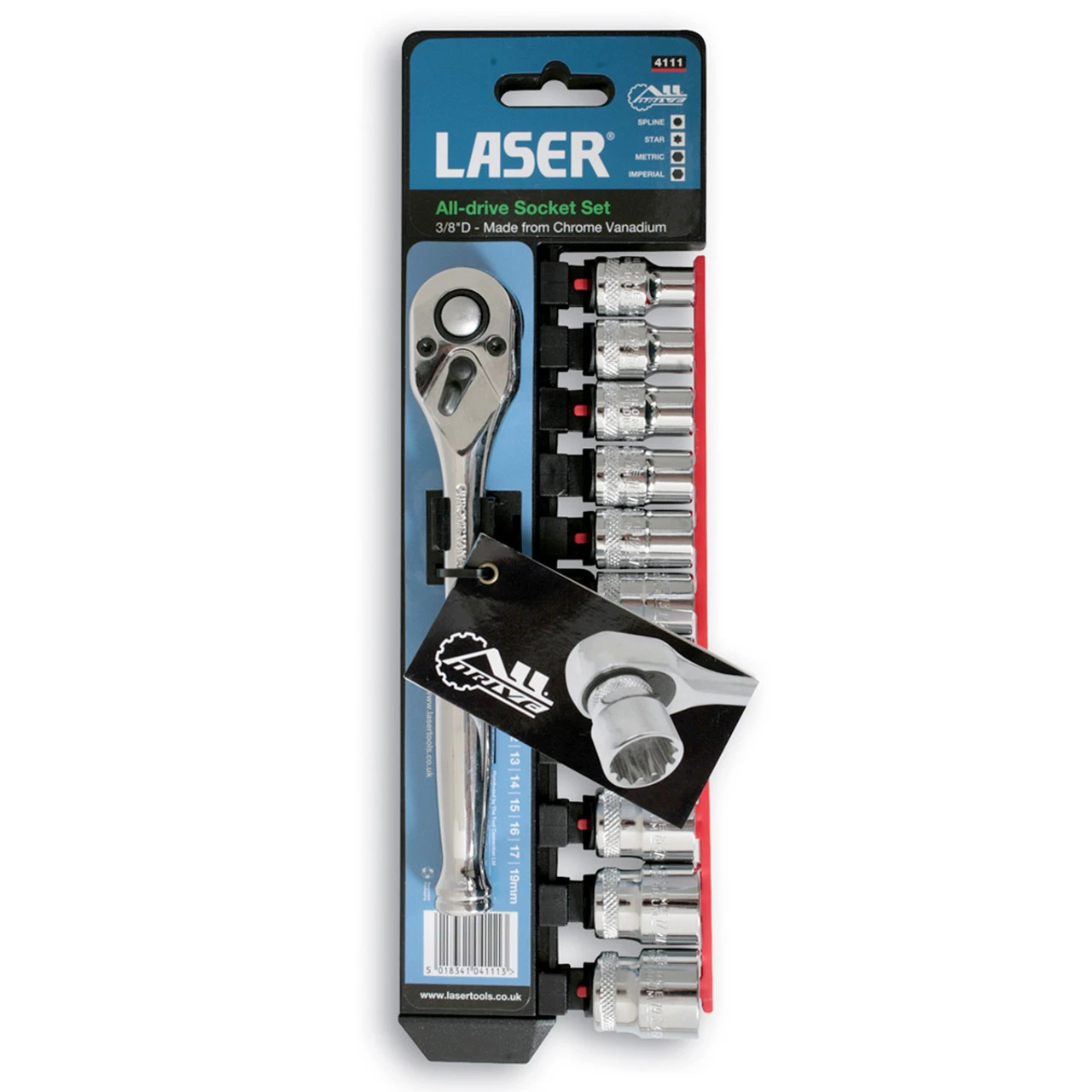 Laser 4111 Alldrive Socket Set 3/8" Drive In Rack (12 Piece) 3 Laser 4111 Alldrive Socket Set 3/8" Drive In Rack (12 Piece)